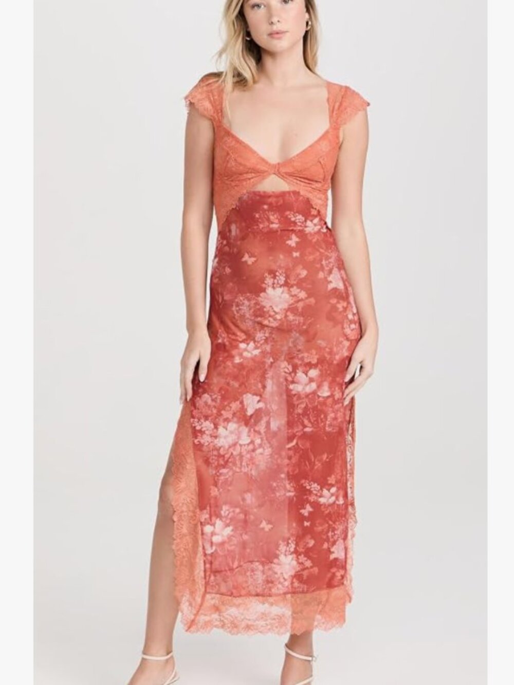 Free People Suddenly Fine Maxi Slip Dress – Apricot Brandy Combo – Size Medium